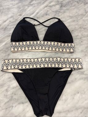 Topshop Black Bikini with Cream Zigzag Waistband